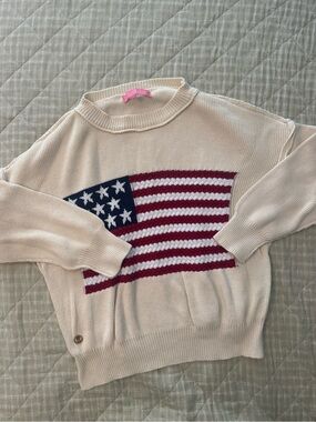 Simply Southern Cream Knit Crewneck with American Flag Intarsia